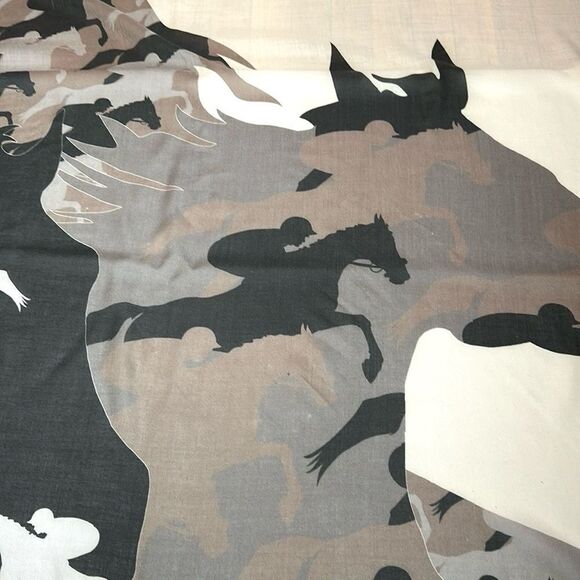 RANI ARABELLA Horse Racing Scarf Shawl Beige Taupe Cashmere Silk Wool ITALY 51” - Picture 11 of 15